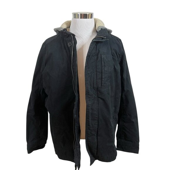 AMERICAN EAGLE Men’s LT Black Canvas Full Zip Hooded Quilted Jacket - Picture 2 of 11